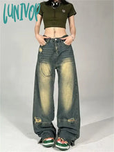 Lunivop Women’s American Street Broken Hole Design Pant Vintage Neutral Style Thin Jeans Female